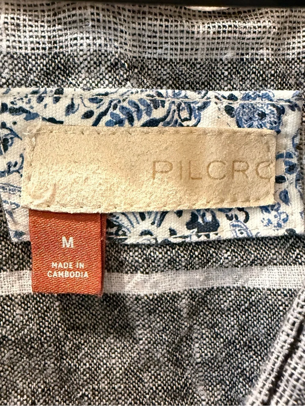 Pilcro Anthropologie Linen Blend Striped V-Neck Blouse Top Women’s M Gray